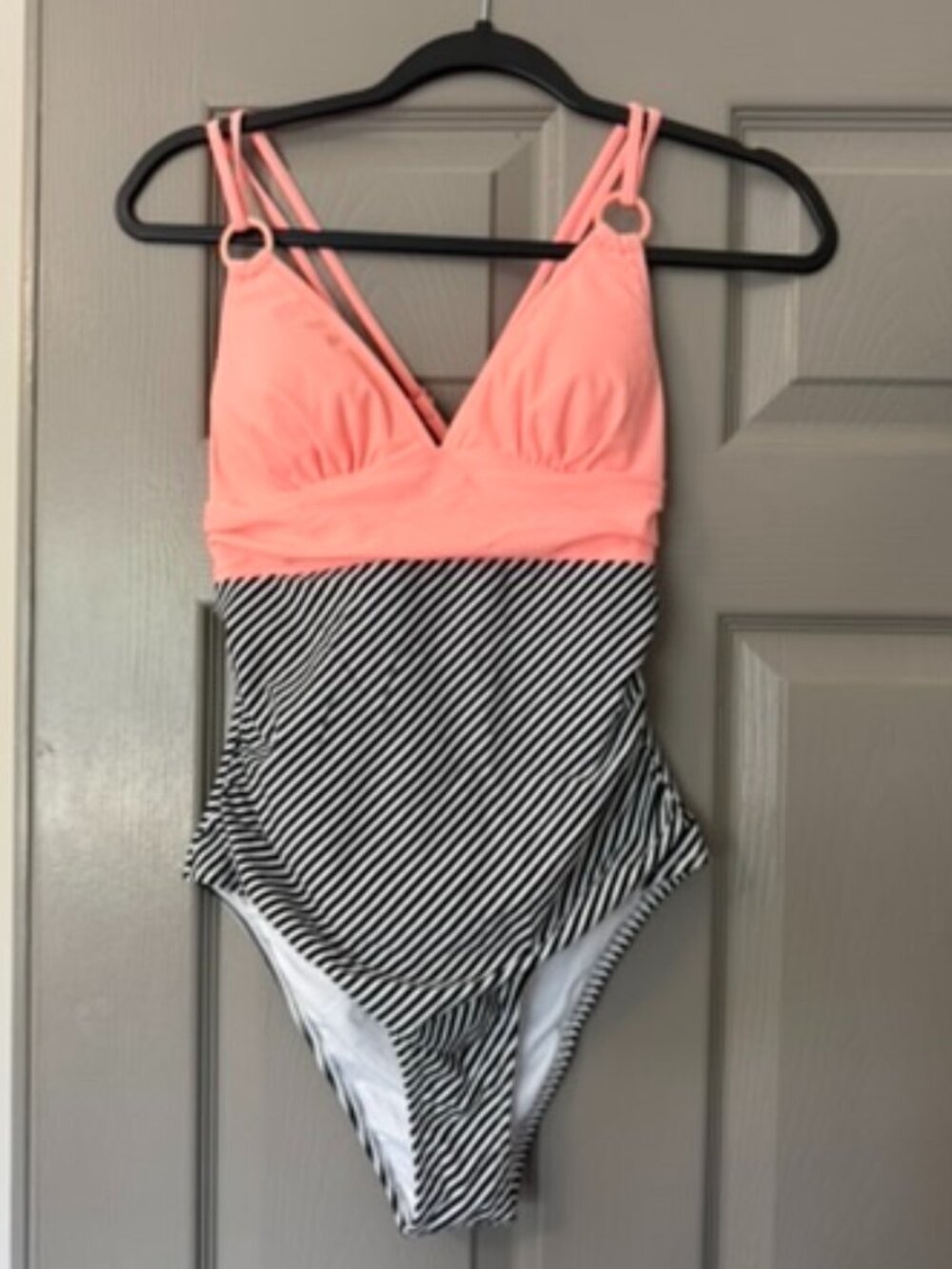 Cupshe Peach and Striped Gathered One Piece Swimsuit